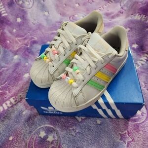 Adidas Kids' White Sneakers with Multicolor Stripes